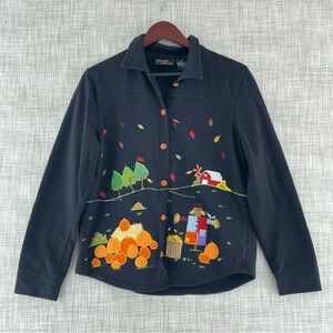 Onque Casuals Adult Medium Fall Embroidered Button Down Shirt Womens 9219